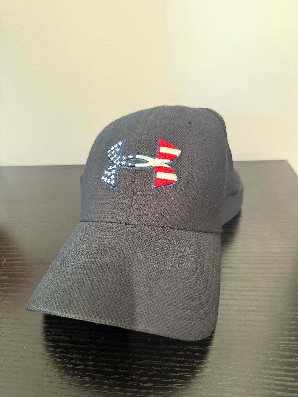 Under Armour Black Hat with Red, White & Blue Logo
